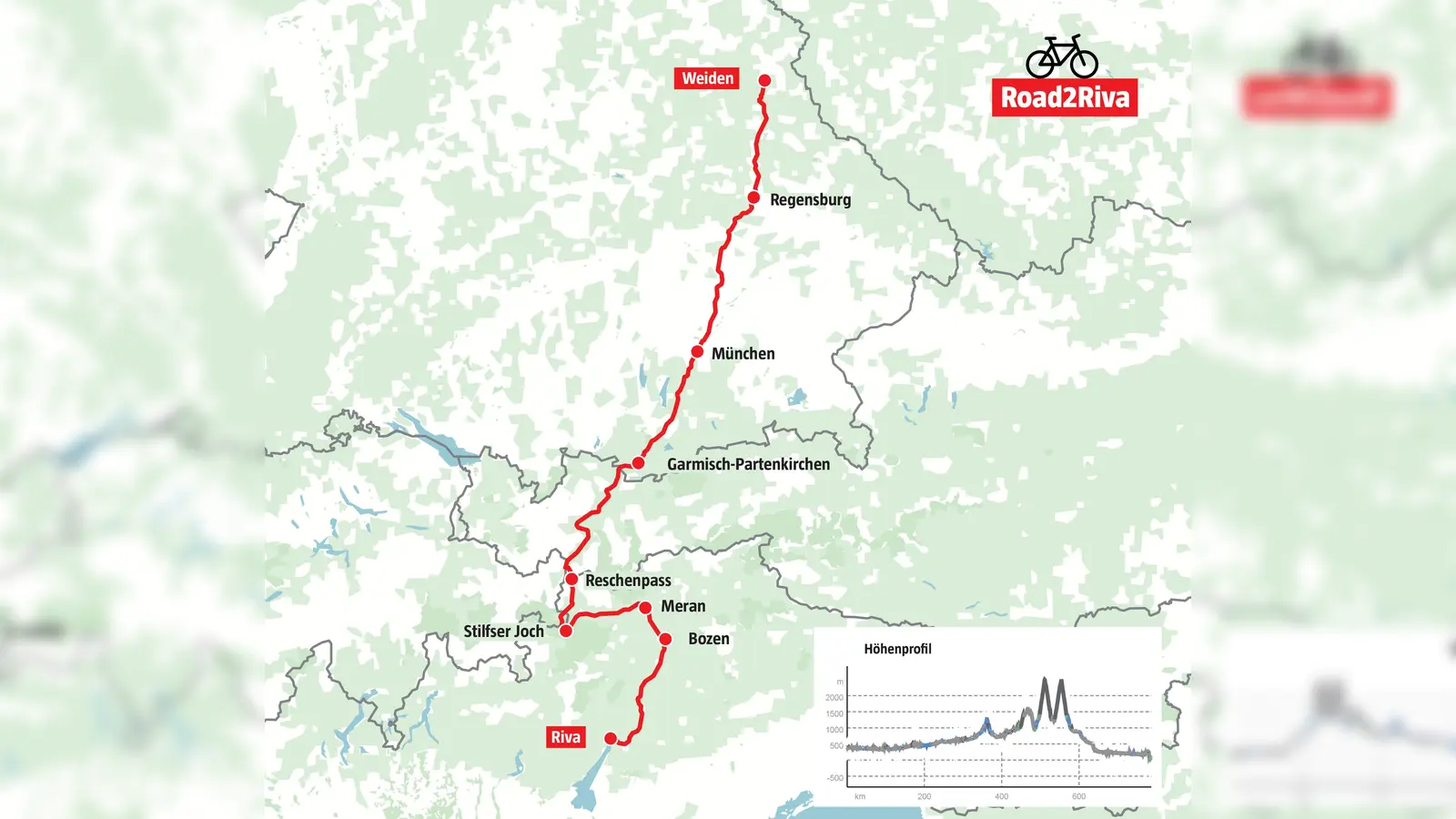 Über 700 Kilometer wollen die Schüler der FOS/BOS mit dem Fahrrad zurücklegen. Dabei müssen sie auch etliche Höhenmeter bewältigen.  (Grafik: Marco Meier)