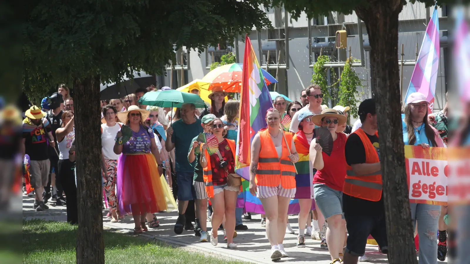 Ein bunter Zug formierte sich beim Christopher Street Day in Schwandorf. Die Demonstranten setzten sich die für Vielfalt, Akzeptanz und Gleichstellung aller Menschen ein.  (Bild: Rudolf Hirsch)